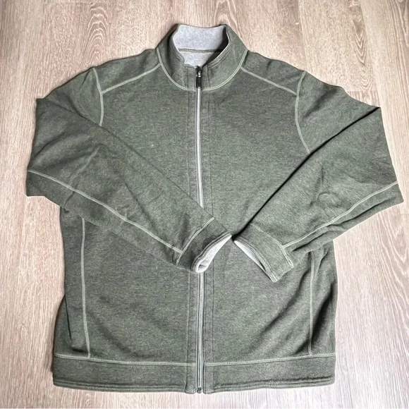 Tommy Bahama Flipsider Full Zip Reversible Sweater Jacket - Size L (Green/Gray) - Picture 4 of 6